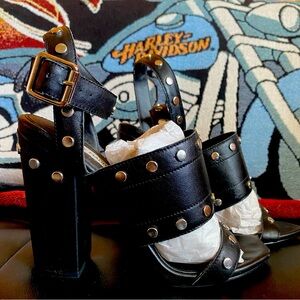 Steve Madden Black Studded Heels with Multi-Strap Design